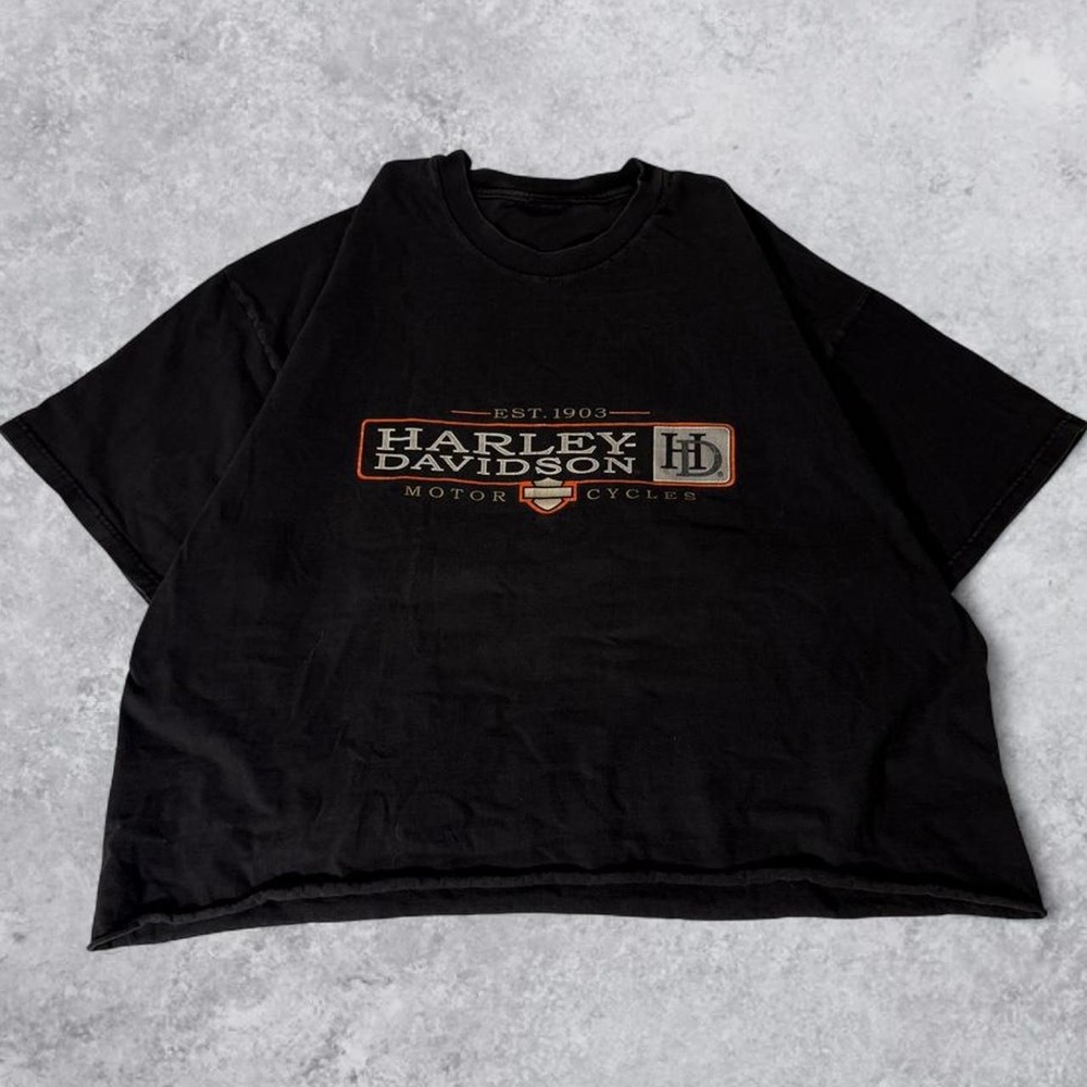 Vintage Harley Davidson Rocky Mountain Denver Skull Wings Cropped T-Shirt Black